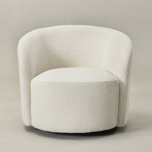 Everitte Bouclé Swivel Barrel Chair - Cream Modern Swivel Chair | Swivel Accent Chairs | Kinwell Furniture | Swivel Armchairs